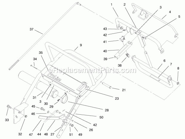 Toro 30193 (890001-899999) (1998) Mid-size Proline Gear, 12.5 Hp W/ 36-in. Sd Mower Handle Asm Diagram