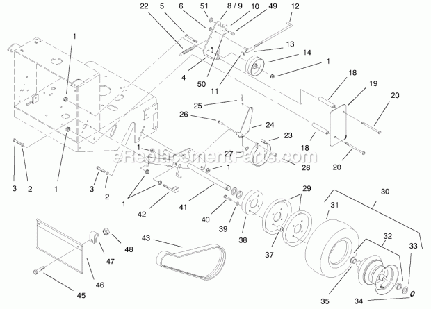 Toro 30193 (890001-899999) (1998) Mid-size Proline Gear, 12.5 Hp W/ 36-in. Sd Mower Wheels, Brakes and Traction Belts Diagram