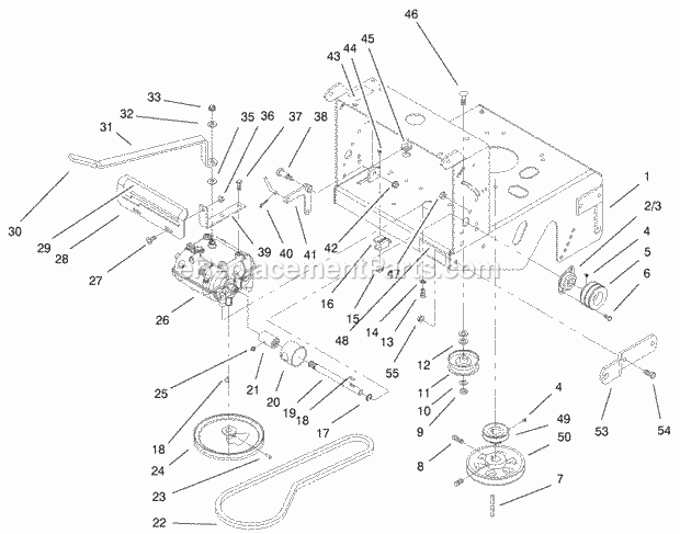 Toro 30196 (200000001-200999999) Mid-size Proline Gear, 14 Hp W/ 48-in. Sd Mower, 2000 Transmission & Drive Pulley Assembly Diagram