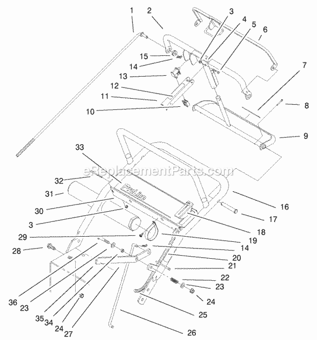 Toro 30196 (200000001-200999999) Mid-size Proline Gear, 14 Hp W/ 48-in. Sd Mower, 2000 Upper Handle Assembly Diagram