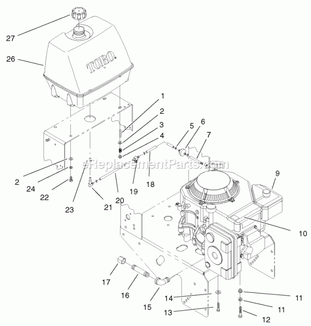 Toro 30197 (230000001-230005000) Mid-size Proline Gear, 15 Hp W/ 48-in. Sd Mower, 2003 Engine and Fuel System Assembly Diagram