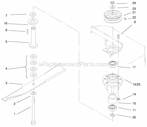 Toro 30197 (990001-999999) (1999) Mid-size Proline Gear, 15 Hp W/ 48-in. Sd Mower Spindles and Blades Diagram