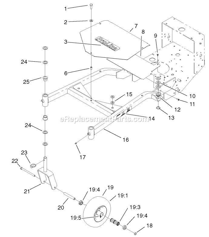 Toro 30250TE (210005001-210999999)(2001) 12.5 Hp W/ 36-Inch Sd Mower Mid-Size ProLine Gear Carrier Frame Assembly Diagram