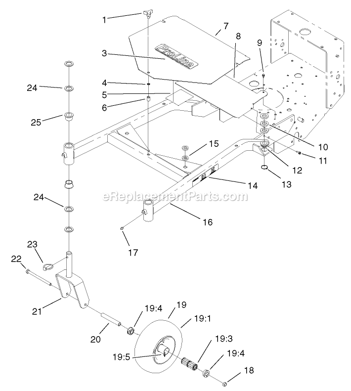 Toro 30250 (210005001-210999999)(2001) 12.5 Hp W/ 36-Inch Sd Mower Mid-Size ProLine Gear Carrier Frame Assembly Diagram