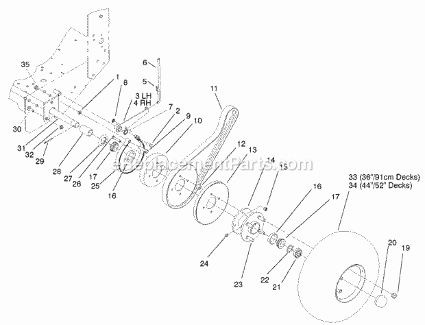 Toro 30253 (210000001-210005000) Mid-size Proline Gear, 15 Hp W/ 36-in. Sd Mower, 2001 Wheel Drive and Brake System Assembly Diagram