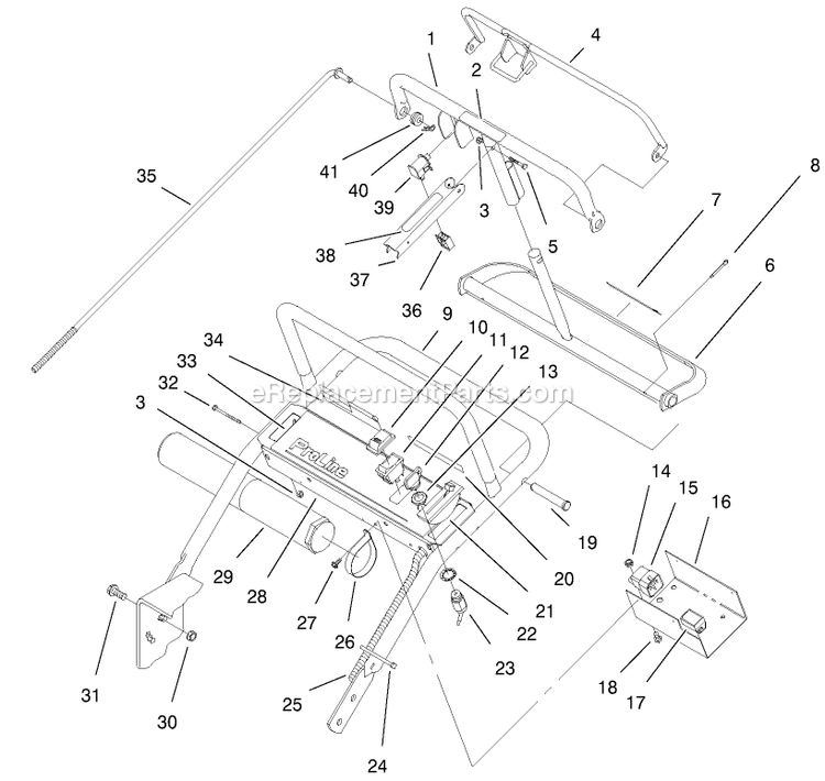 Toro 30297 (210000001-210005000)(2001) 17 Hp W/ 52-Inch Sd Mower Mid-Size ProLine Hydro Lower Controls Assembly Diagram