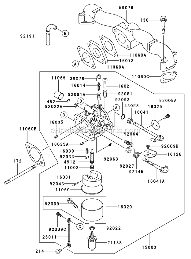 Toro 30297 (210000001-210005000)(2001) 17 Hp W/ 52-Inch Sd Mower Mid-Size ProLine Hydro Carburetor Diagram