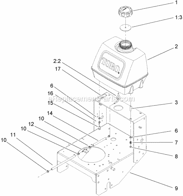 Toro 30314TE (250000001-250999999) Mid-size Proline T-bar Gear, 13 Hp With 91cm Side Discharge Mower, 2005 Frame and Fuel Tank Assembly Diagram