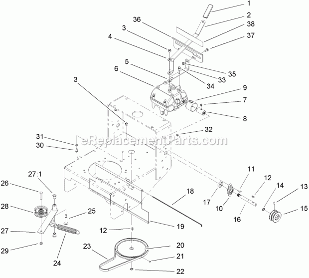 Toro 30314TE (250000001-250999999) Mid-size Proline T-bar Gear, 13 Hp With 91cm Side Discharge Mower, 2005 Transmission and Drive System Assembly Diagram