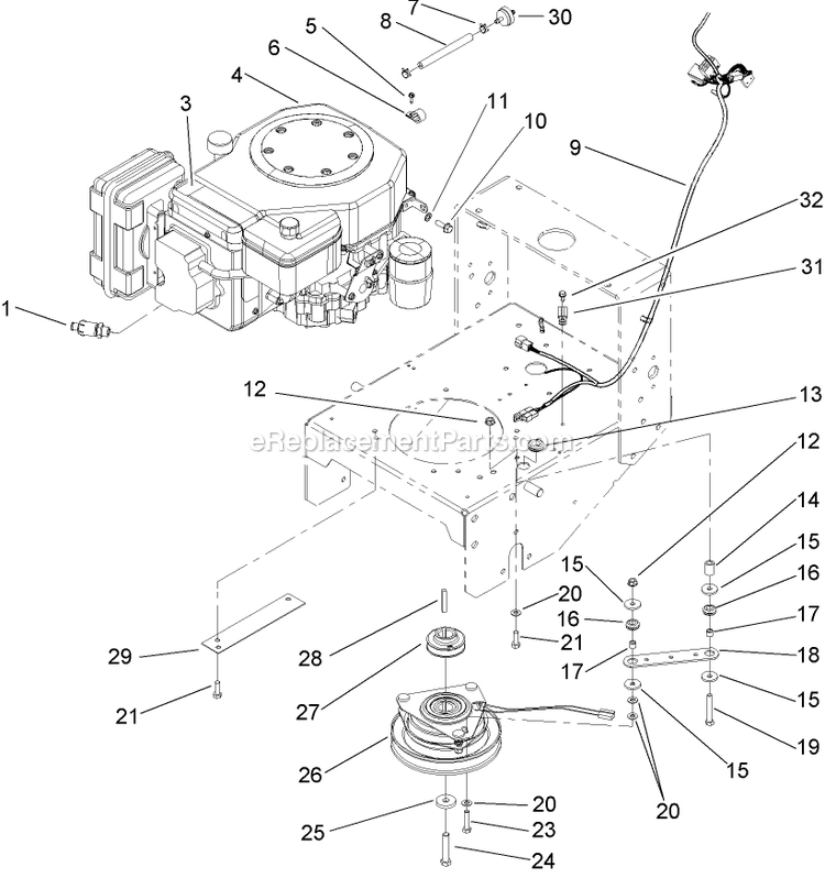Toro 30317 (240002001-240999999)(2004) Mid-Size Proline T-Bar Gear, 15 Hp With 36in Side Discharge Mower Engine Installation Assembly Diagram