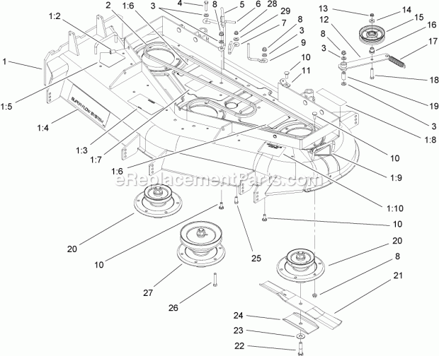 Toro 30319 (260000001-260999999) Mid-size Proline T-bar Gear, 15 Hp With 52in Side Discharge Mower, 2006 Spindle, Pulley and Belt Assembly Diagram