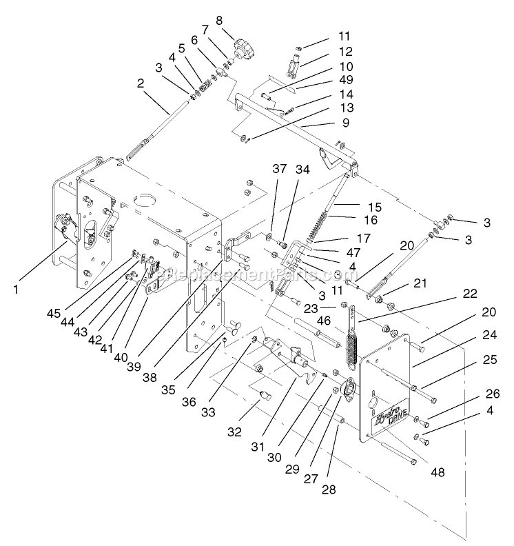 Toro 30338 (210000001-210999999)(2001) 15 Hp W/ 44-Inch Sd Mower Mid-Size ProLine Hydro Lower Control Assembly Diagram
