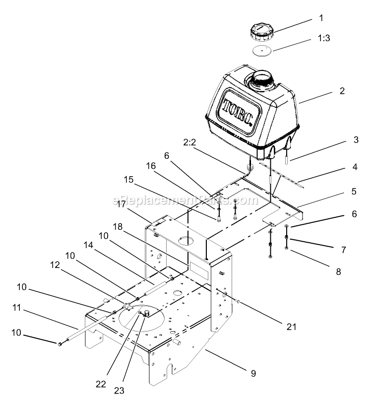 Toro 30430 (240000001-240999999)(2004) Mid-Size Proline Pistol Grip Gear, 15 Hp With 36in Side Discharge Mower Fuel Tank Assembly Diagram