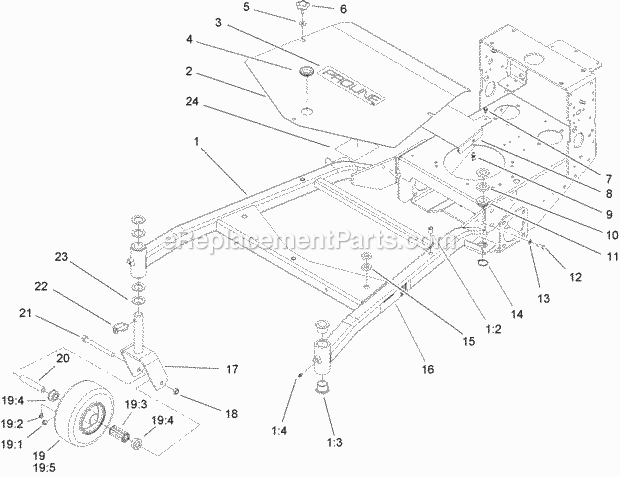 Toro 30438 (240000001-240999999) Mid-size Proline Pistol Grip Gear, 17 Hp With 52in Side Discharge Mower, 2004 Carrier Frame Assembly Diagram