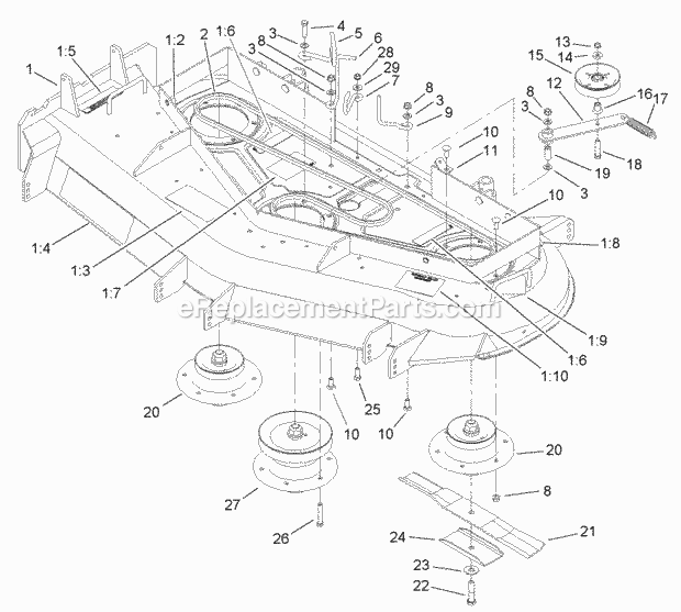 Toro 30438 (240000001-240999999) Mid-size Proline Pistol Grip Gear, 17 Hp With 52in Side Discharge Mower, 2004 Spline, Pulley and Belt Assembly Diagram