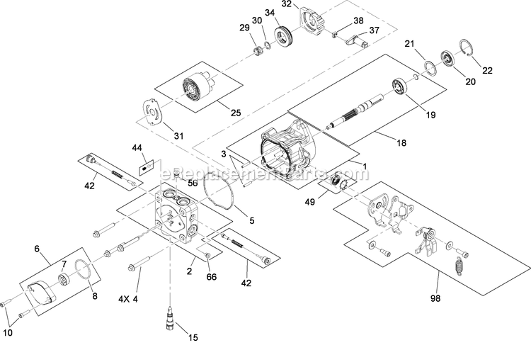 Toro 30494 (290000001-290999999)(2009) Floating Deck, Split Lever, Hydro Drive With 36in Cutting Unit Walk-Behind Mower Hydraulic Pump Assembly 1 Diagram