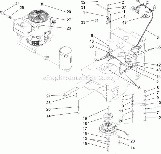 Toro 30498 (270000001-270999999) Commercial Walk-behind Mower, Floating Deck Split Lever Hydro With 48in Turbo Force Cutting Uni Engine and Clutch Assembly Diagram
