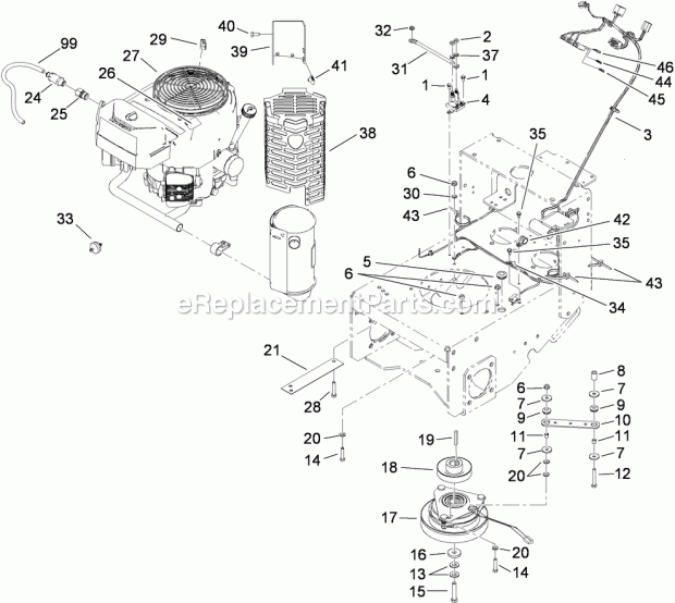 Toro 30498 (280001101-280999999) Commercial Walk-behind Mower, Floating Deck Split Lever Hydro With 48in Turbo Force Cutting Uni Engine and Clutch Assembly Diagram