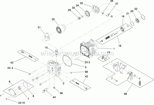 Toro 30498 (280001101-280999999) Commercial Walk-behind Mower, Floating Deck Split Lever Hydro With 48in Turbo Force Cutting Uni Hydraulic Pump Assembly No. 115-4480 Diagram