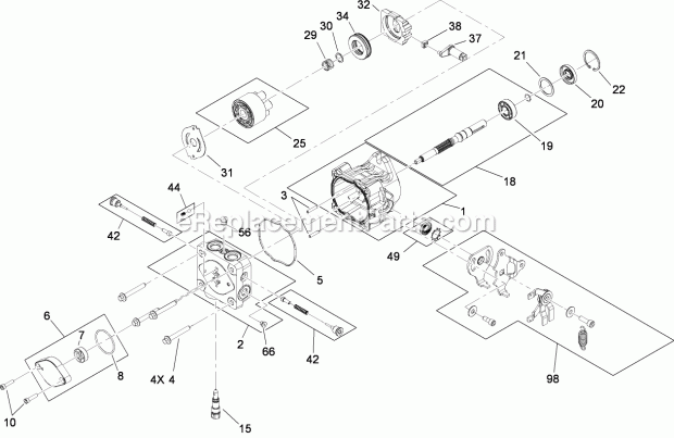 Toro 30498 (280001101-280999999) Commercial Walk-behind Mower, Floating Deck Split Lever Hydro With 48in Turbo Force Cutting Uni Hydraulic Pump Assembly No. 115-4481 Diagram