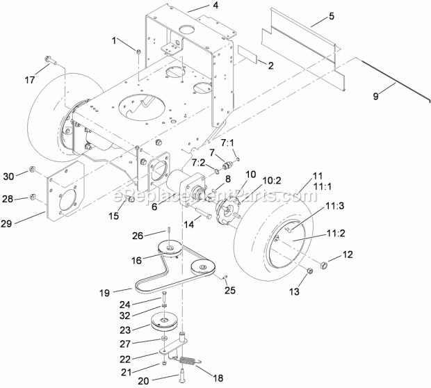 Toro 30498 (280001101-280999999) Commercial Walk-behind Mower, Floating Deck Split Lever Hydro With 48in Turbo Force Cutting Uni Pump Drive and Wheel Assembly Diagram