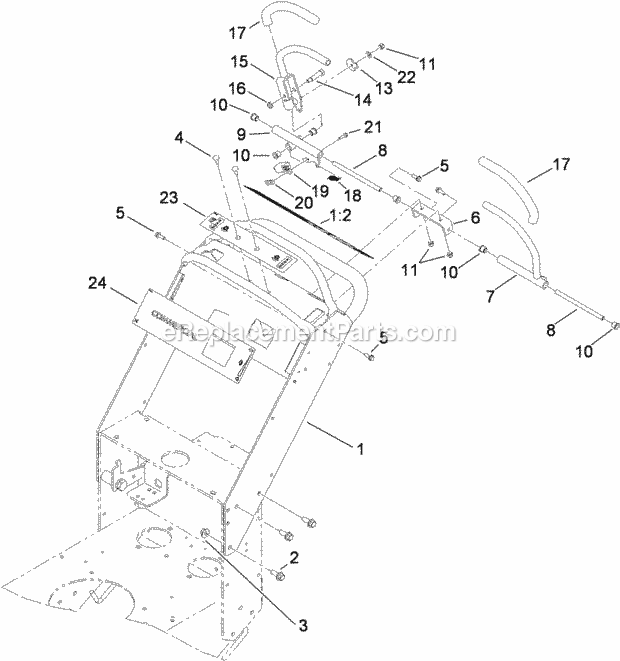 Toro 30498 (280001101-280999999) Commercial Walk-behind Mower, Floating Deck Split Lever Hydro With 48in Turbo Force Cutting Uni Upper Control Assembly Diagram