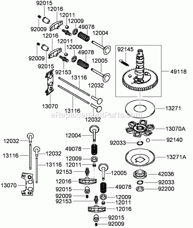 Toro 30498 (280001101-280999999) Commercial Walk-behind Mower, Floating Deck Split Lever Hydro With 48in Turbo Force Cutting Uni Valve and Camshaft Assembly Kawasaki Fh580v-Fs28 Diagram