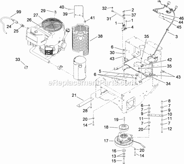 Toro 30498 (290000001-290999999) Commercial Walk-behind Mower, Floating Deck, Split Lever, Hydro Drive With 48in Turbo Force Cut Engine and Clutch Assembly Diagram