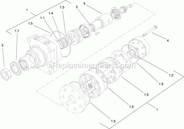 Toro 30498 (290000001-290999999) Commercial Walk-behind Mower, Floating Deck, Split Lever, Hydro Drive With 48in Turbo Force Cut Hydraulic Motor Assembly 104-1171 Diagram