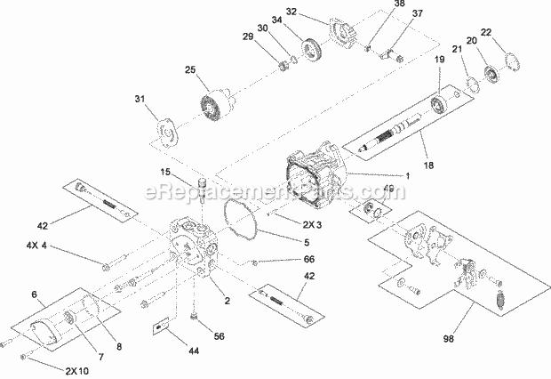 Toro 30498 (290000001-290999999) Commercial Walk-behind Mower, Floating Deck, Split Lever, Hydro Drive With 48in Turbo Force Cut Hydraulic Pump Assembly No. 115-4480 Diagram