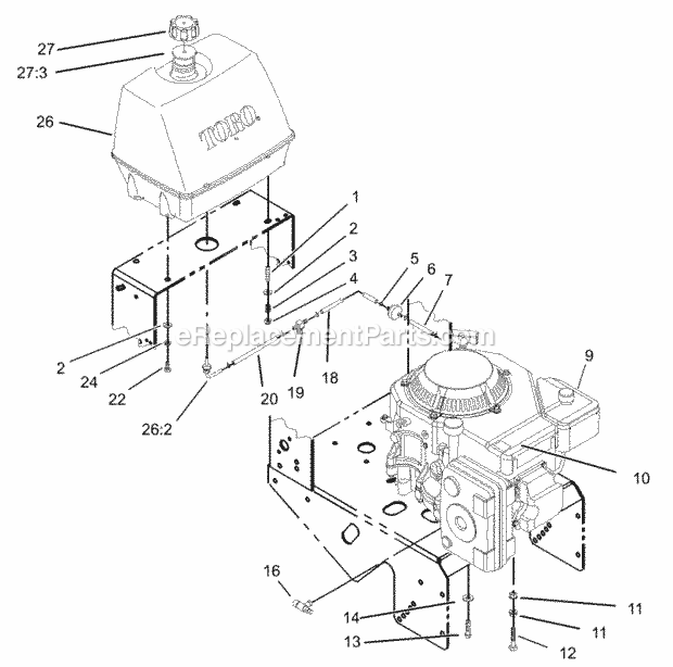 Toro 30529 (230000001-230999999) Mid-size Mower, Proline Pistol Grip Gear 15 Hp W/ 36-in. Sd Mower, 2003 Engine and Fuel System Assembly Diagram