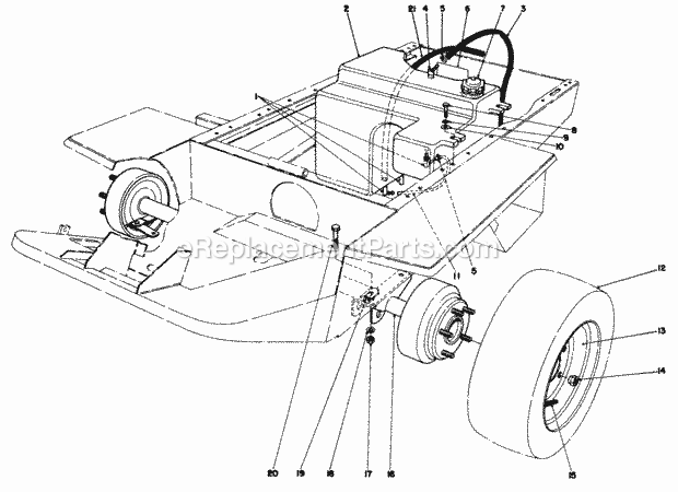 Toro 30555 (00001-09999) (1990) 52-in. Sd Mower, Gm 200 Series Gas Tank and Axle Assembly Diagram