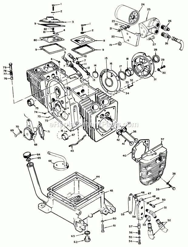 Toro 30555 (30001-39999) (1983) 52-in. Sd Mower, Gm 200 Series Engine Onan Model No. B48g-Ga020 Type No. 4051c Cylinder Block and Oil System Diagram