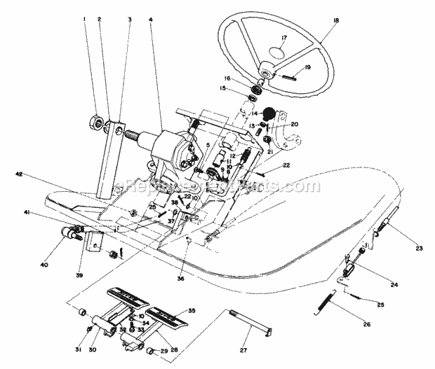 Toro 30555 (7000001-7999999) (1987) 52-in. Sd Mower, Gm 200 Series Pedals and Steering Wheel Assembly Diagram