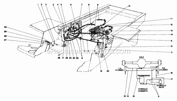 Toro 30560 (5000001-5999999) (1985) 52-in. Rear Discharge Mower Hydraulic Valve and Lift Arm and Cylinders Diagram