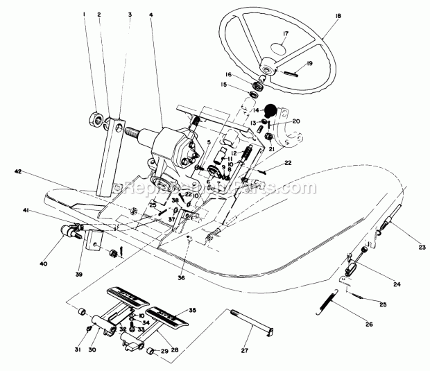 Toro 30564 (000001-099999) (1990) 62-in. Side Discharge Mower Pedals and Steering Wheel Assembly Diagram