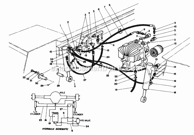 Toro 30564 (100001-199999) (1991) 62-in. Side Discharge Mower Hydraulic Valve and Liftarm Cylinders Diagram