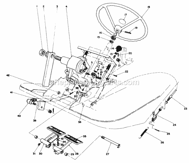 Toro 30564 (100001-199999) (1991) 62-in. Side Discharge Mower Pedals and Steering Wheel Assembly Diagram