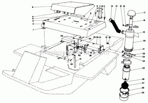Toro 30564 (800001-899999) (1988) 62-in. Side Discharge Mower Seat Mount and Air Cleaner Assembly Diagram