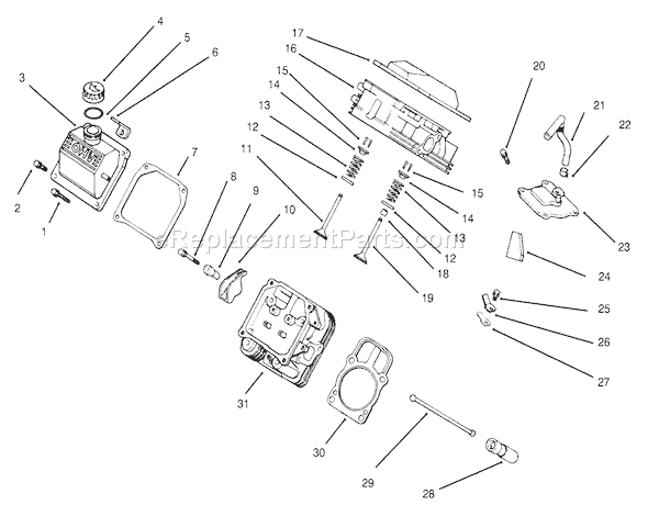 Toro 30610 (490001-499999)(1994) Lawn Tractor Cylinder Head, Valve & Breather Diagram