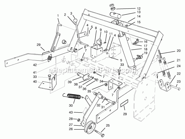 Toro 30611 (790001-799999) (1997) Groundsmaster 120 Parking Brake & Lift Frame Assembly Diagram