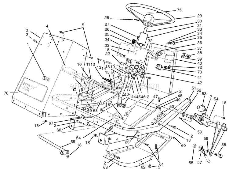 Toro 30612 (210000001-210999999)(2001) 120 Groundsmaster Frame And Steering Assembly Diagram