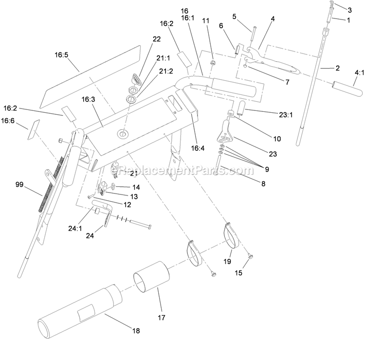 Toro 30632 (311000001-311999999)(2011) Fixed Deck, Pistol Grip, Gear Drive With 32in Cutting Unit Walk-Behind Mower Handle Assembly Diagram