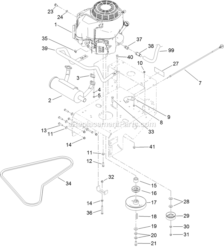 Toro 30632 (314000001-314999999)(2014) Fixed Deck, Pistol Grip, Gear Drive With 32in Cutting Unit Walk-Behind Mower Engine And Exhaust Assembly Diagram