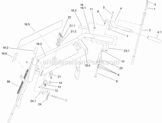 Toro 30634 (314000001-314999999) Commercial Walk-behind Mower, Fixed Deck, Pistol Grip, Gear Drive With 36in Turbo Force Cutting Handle Assembly Diagram