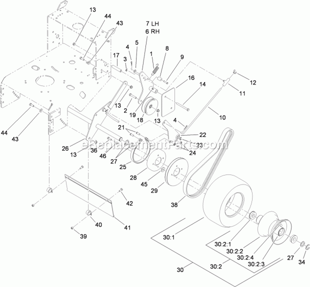 Toro 30672 (310000001-310999999) Commercial Walk-behind Mower, Fixed Deck, T-bar, Gear Drive With 32in Cutting Unit, 2010 Drive Wheel and Brake Assembly Diagram