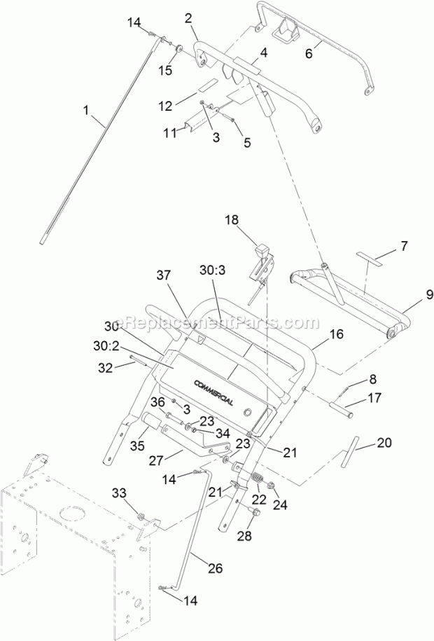 Toro 30672 (316000001-316999999) Commercial Walk-behind Mower, Fixed Deck, T-bar, Gear Drive With 32in Cutting Unit, 2016 Handle and Control Assembly Diagram