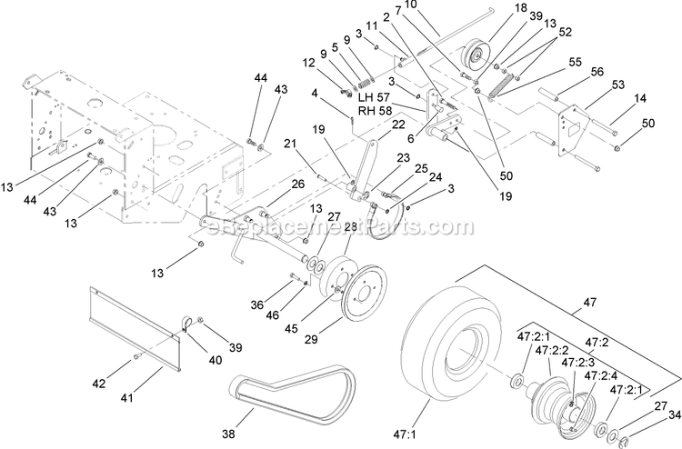 Toro 30682 (260000001-260999999)(2006) Fixed Deck, Pistol Grip, Gear Drive With 32in Cutting Unit Walk-Behind Mower Drive Wheel And Brake Assembly Diagram