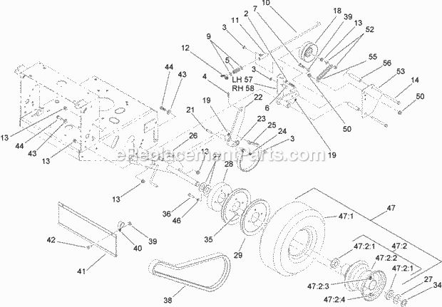 Toro 30686 (270000001-270999999) Commercial Walk-behind Mower, Fixed Deck Pistol Grip Gear With 40in Turbo Force Cutting Unit, 2 Drive Wheel and Brake Assembly Diagram