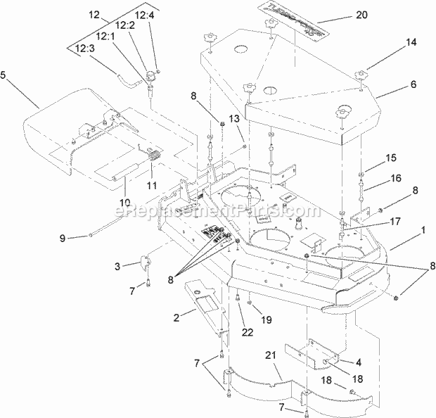 Toro 30686 (270000001-270999999) Commercial Walk-behind Mower, Fixed Deck Pistol Grip Gear With 40in Turbo Force Cutting Unit, 2 Deck Assembly Diagram